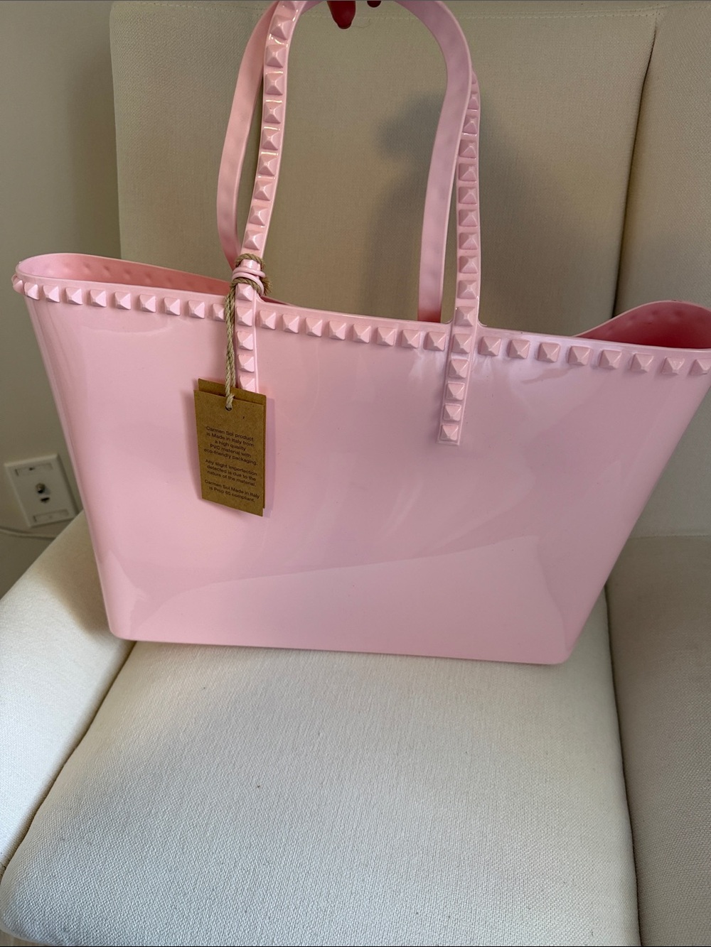 Pink Stud-Trim Glossy Tote Bag